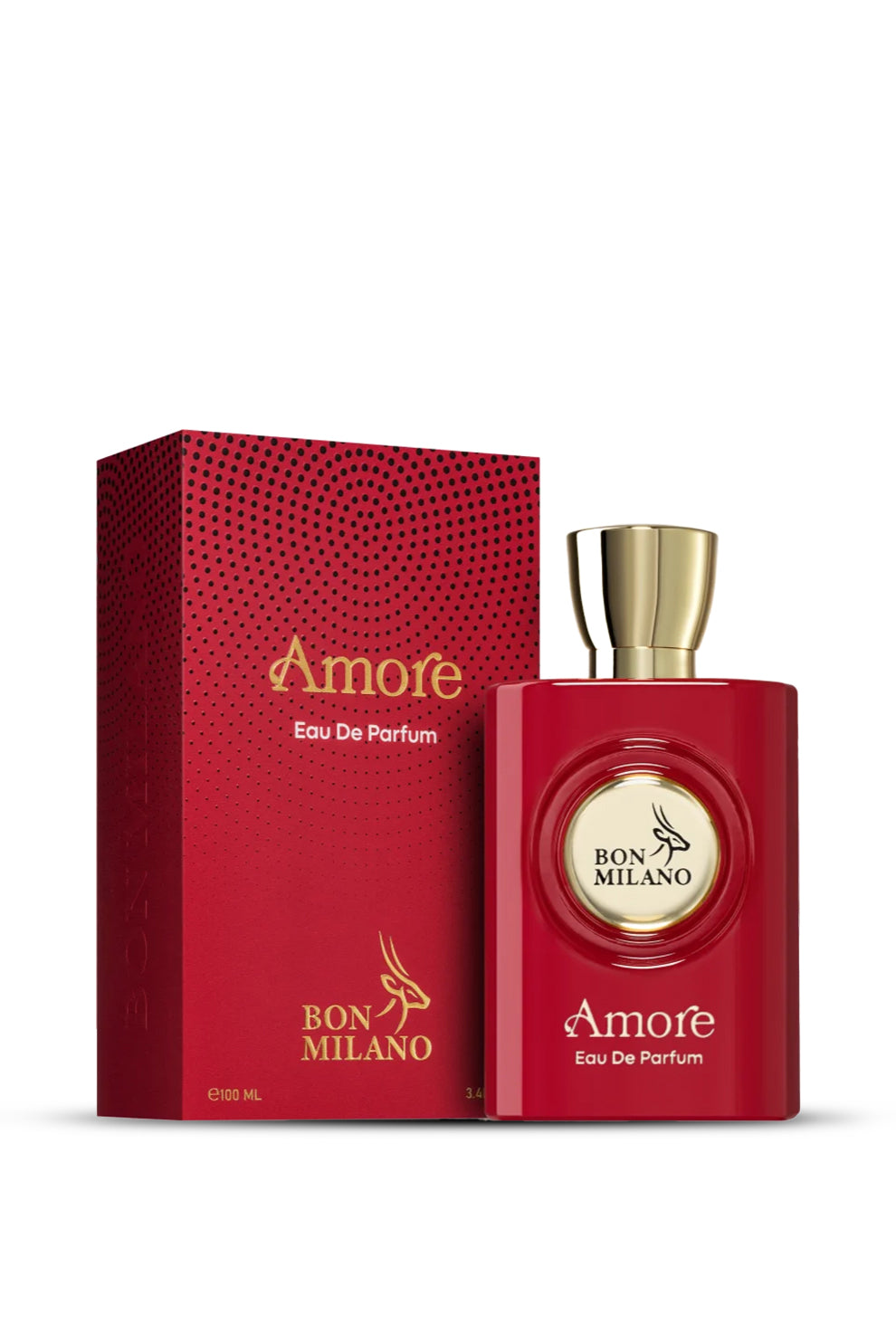 Amore Eau de Parfum 100ml by Bon Milano shown with its refined outer packaging
