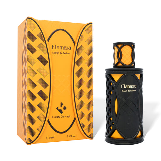 Flamara perfume bottle and packaging on a white background