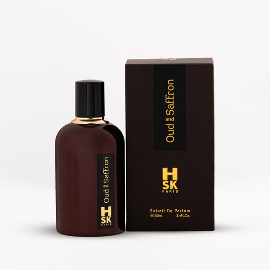 Elegant Oud & Saffron box with textured finish and premium printed label, designed for sophisticated Ramadan gifting occasions in the UAE.