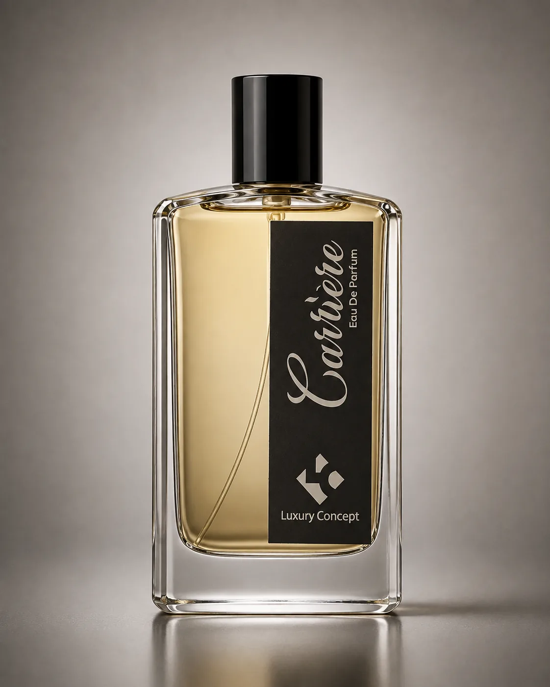 Carriere Eau de Parfum in a clear bottle with a black cap