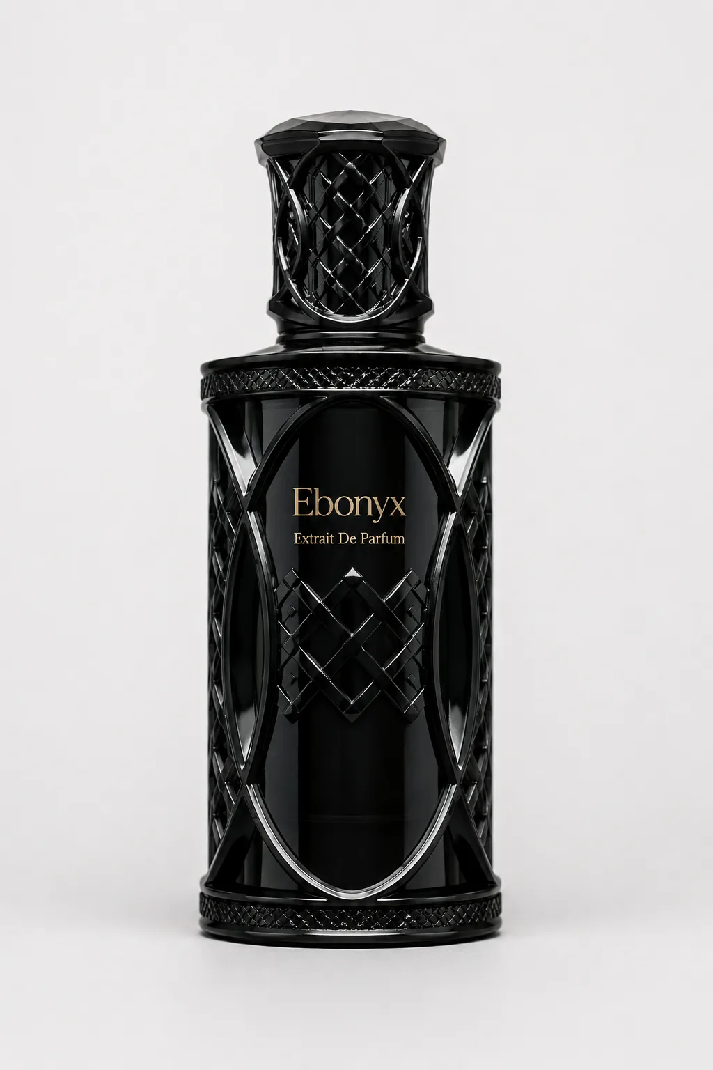 Ebonyx Extrait de Parfum in a faceted black glass bottle