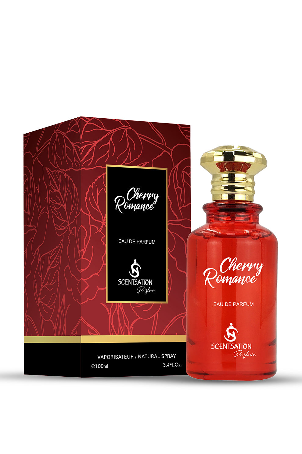 Cherry Romance Eau de Parfum 100ml by Scentsation presented with its elegant packaging