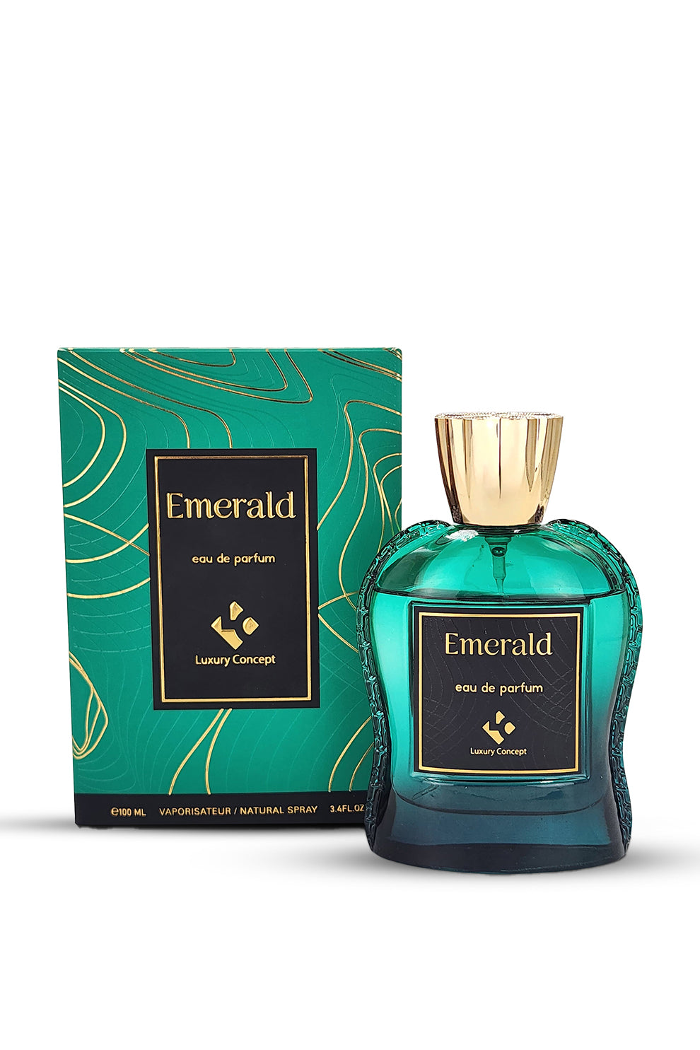 Emerald Eau de Parfum 100ml by Luxury Concept displayed with its elegant packaging box