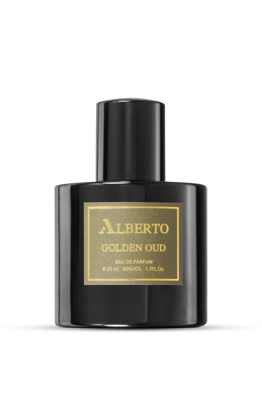 A black bottle of ALBERTO GOLDEN OUD EAU DE PARFUM 50 ML with a gold label.