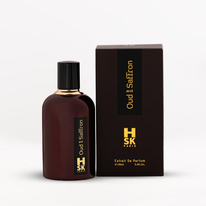 Elegant Oud & Saffron box with textured finish and premium printed label, designed for sophisticated Ramadan gifting occasions in the UAE.