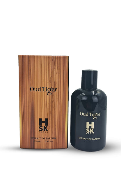 Oud Tiger Extrait de Parfum 100ml by Luxury Concept displayed with its premium packaging box